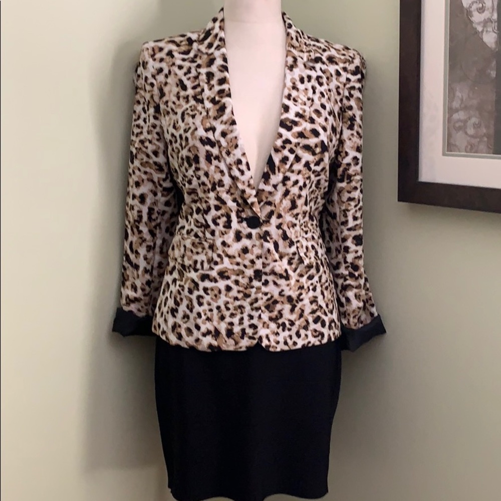 Calvin Klein Leopard-Print Single-Button Blazer in Black, Brown, Cream